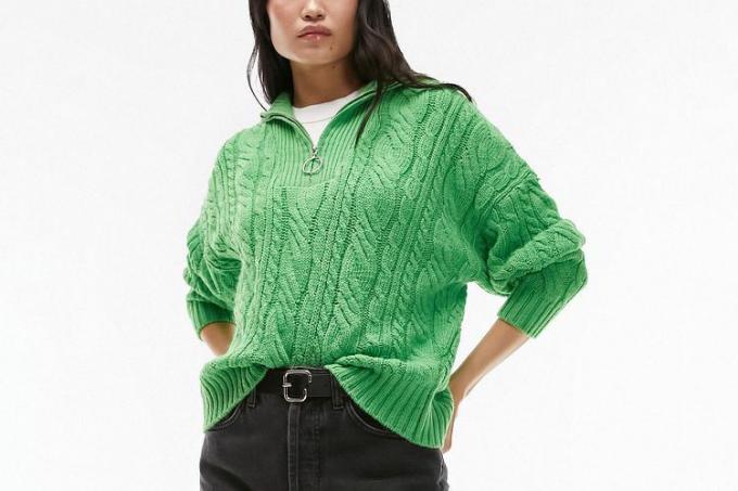 Nordstrom Topshop Oversize kabelstrikket genser med halv glidelås