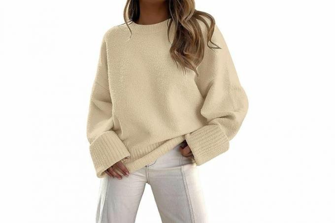 Amazon LILLUSORY overdimensjonerte gensere med rund hals for kvinner Fuzzy Knit Chunky Warm Pullover Genser Topp