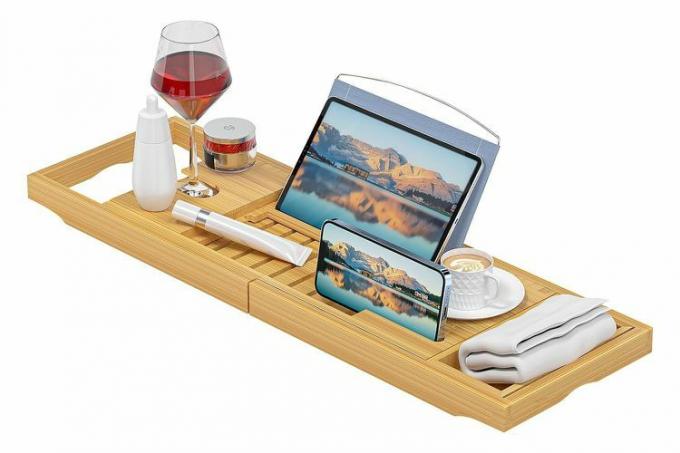 Amazon Sen Yi Bao Luksus badekar Caddy Trayï¼Bamboo Badekar Tray Caddy - Trebadekar Utvidbar