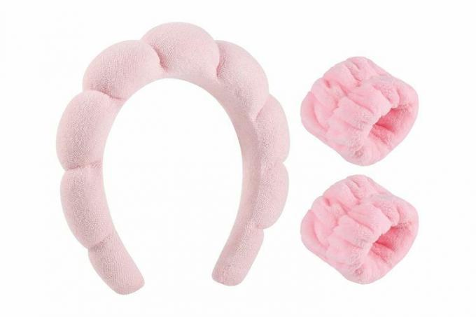 Amazon WSICSE Sponge Spa-pannebånd for kvinner, sminkehodebånd og håndleddsvaskebåndsett Rosa hudpleie Ansiktspinnebånd for ansiktsvask, hudpleie, strømpestoppere for kvinner