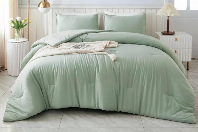 Amazon Litanika King Size Dynesett Sage Grønn, 3 deler Boho Seng Lett Solid Sengetynssett, All Season Fluffy Down Alternativt Dyne Sengesett Dyneteppe