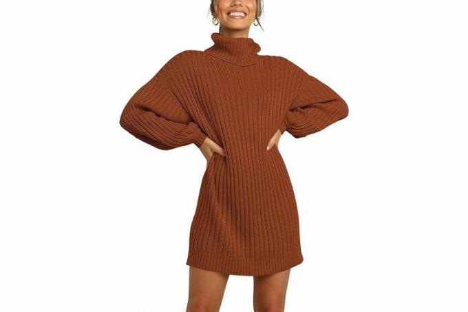 Amazon ANRABESS Oversized gensere Kjole for kvinner Turtleneck Batwing Sleeve 2023 Høst Vinter Uformell Kort Kjole