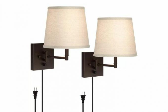 Target 360 Lighting Lanett Moderne Swing Arm Vegglamper Sett med 2 Paint Bronse Plug-in lysarmatur Havremel Empire Shades for Soverom Sengen Stue