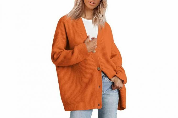 Oktober Amazon Prime Day LILLUSORY Women's Cardigan 2023 Open Front Oversized Button Lette gensere V-hals Løse cardigans Strikket yttertøy