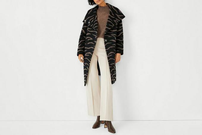 Ann Taylor Petite Zebra Jacquard Wool Blend Funnel Neck Coat