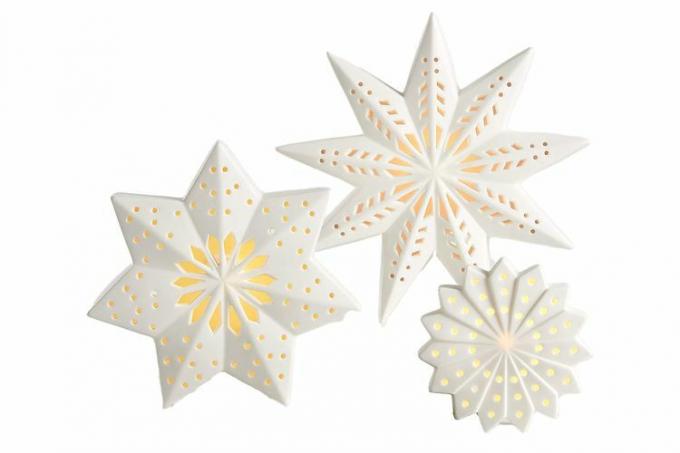 Crate & Barrel LED White Holiday Keramiske snøfnugg (sett med tre)