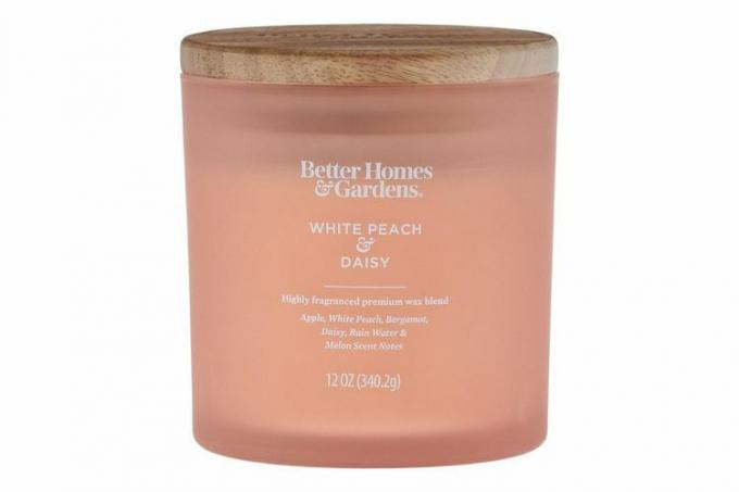 Walmart Better Homes & Gardens 12 oz White Peach & Daisy Scented 2-Wick Frosted Jar Candle