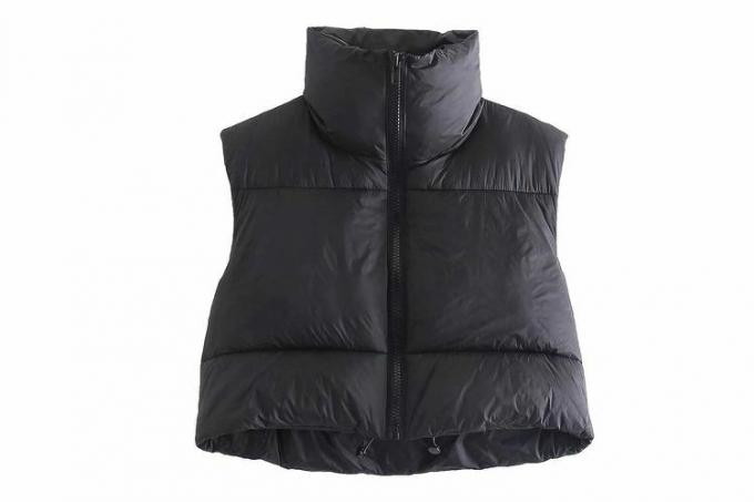 Amazon Lianlive Dame Cropped Puffer Vest Glidelås Stativ krage Ermeløse Crop Polstrede Vester Gilet