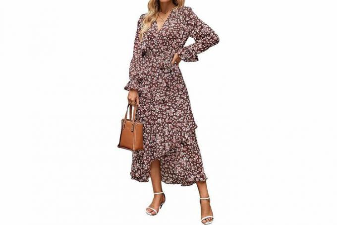 BTFBM Dame Langermet Wrap Maxi Dress V Neck Boho Floral