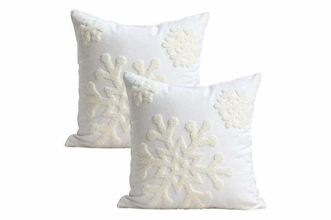 Amazon Elife 18x18 mykt lerret Jul Vinter Snowflake Style Bomull Lin Broderi Putetrekk wUsynlig glidelås til Seng Sofa Pute Putevar for Barn Sengetøy (1 par, hvit)