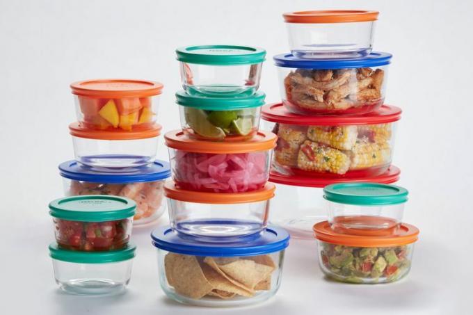 Walmart Pyrex Simply Store Glass Matoppbevarings- og bakebeholdersett, 32 deler med flerfarget lokk