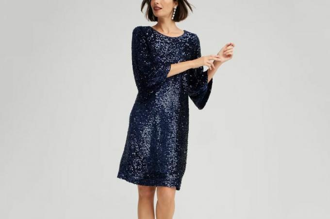 Chicos Velvet Paljett Bell Sleeve Dress