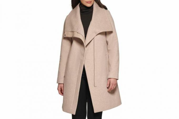 Nordstrom Rack Kenneth Cole Melton Faux Leather Trim Wool Blend Coat