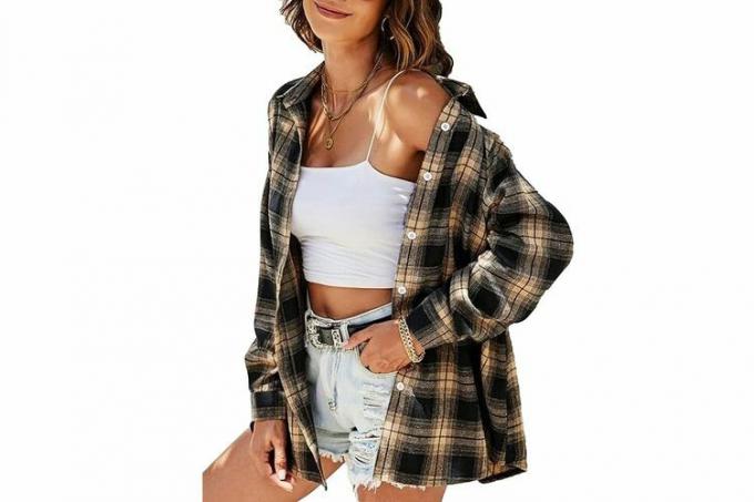 Amazon Zontroldy rutete flanellskjorter for kvinner Oversized lange ermer Button Down Buffalo rutete skjorte bluse topper