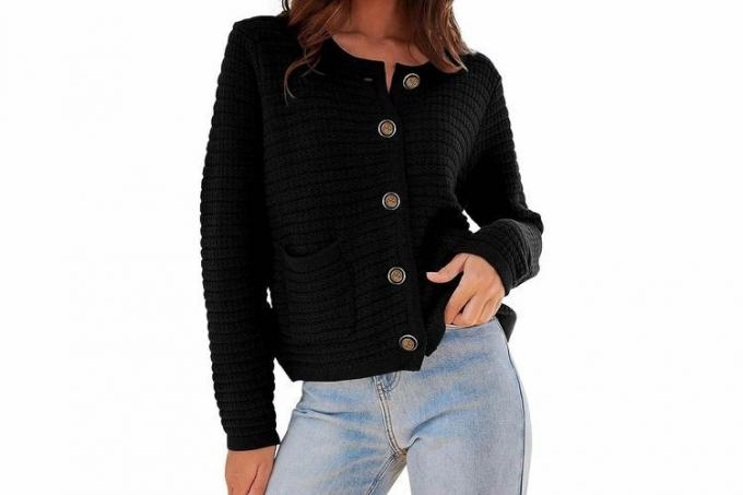 Amazon PRETTYGARDEN Dame 2023 Cardigan Gensere Fall Open Front Button Down Langermede lommer Uformell Chunky strikket skjorte Yttertøy